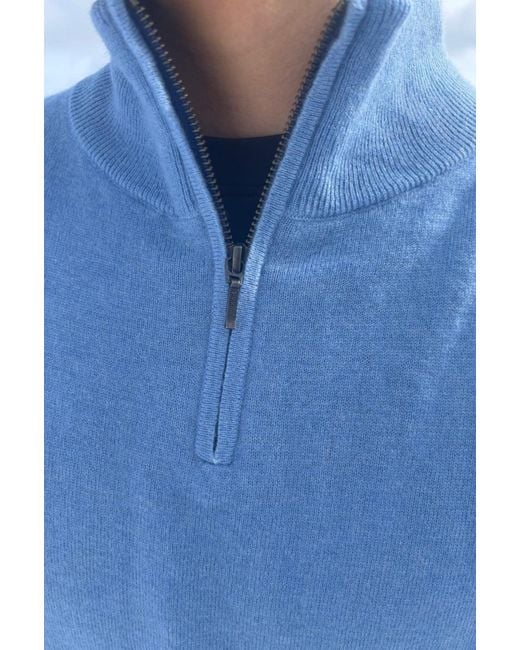 Aspiga Blue Sustainable Knitted Merino Wool Quarter Zip Jumper for men
