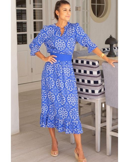 Aspiga Blue Sustainable Maeve Ecovero Viscose Summer Holiday Wedding Guest Evening Dress Floral Printed