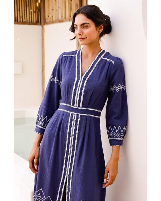 Aspiga Purple Sustainable Jamila Embroidered Organic Cotton Dress Winter