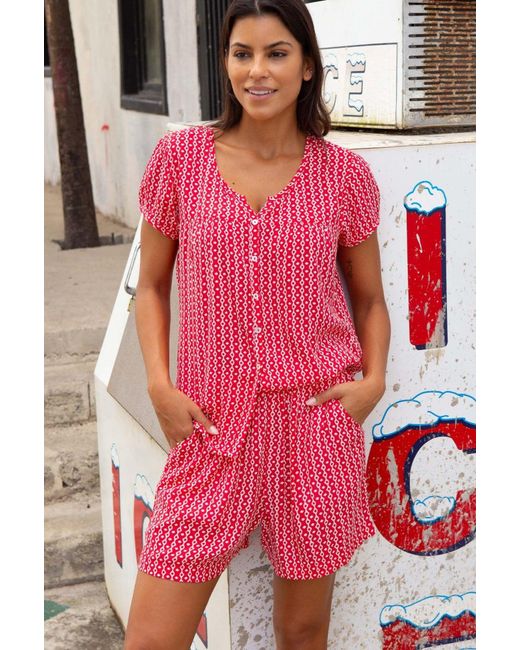 Aspiga Red Ladies Sustainable Cora Shorts Viscose Summer Holiday Co Ord