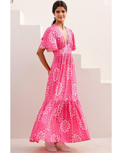 Aspiga Pink Sustainable Sylvie Ecovero Viscose Summer Holiday Wedding Guest Evening Dress Floral Printed