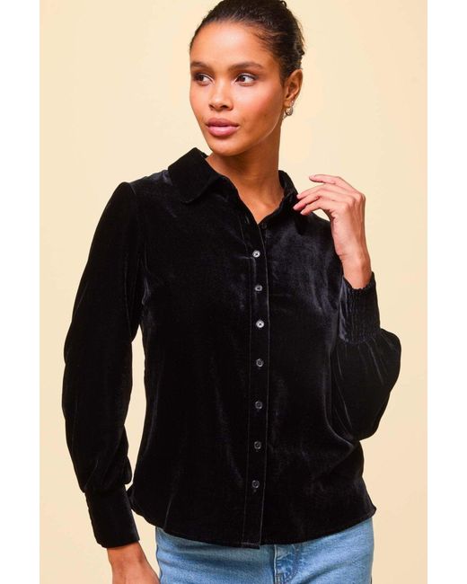Aspiga Black Ladies Sustainable Ffion Velvet Shirt Detachable Neck Bow