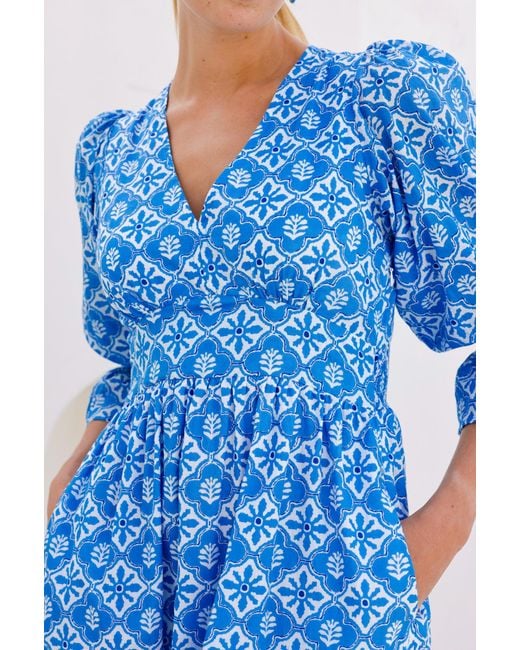 Aspiga Blue Sustainable Chloe Thin Dress Summer Holiday 100% Cotton