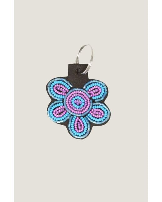 Aspiga Blue Sustainable Kenyan Beaded Flower Keyring Leather And Glass