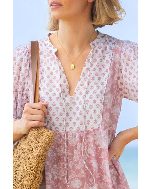 Aspiga White Ladies Sustainable Marina Organic Cotton Print Mix Dress Blossom Print Summer Holiday Beach Cover Up