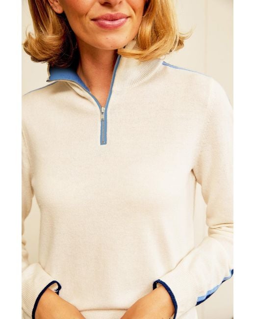 Aspiga Natural Ladies Sustainable Overarm Stripe Quarter Zip Jumper Merino Wool Cream