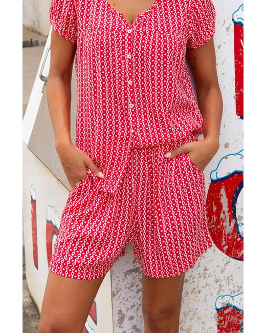Aspiga Red Ladies Sustainable Cora Shorts Viscose Summer Holiday Co Ord