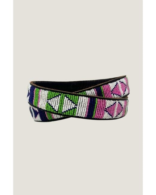 Aspiga Black Sustainable Kenyan Beaded Belt Leather And Glass Beads Diamond Summer