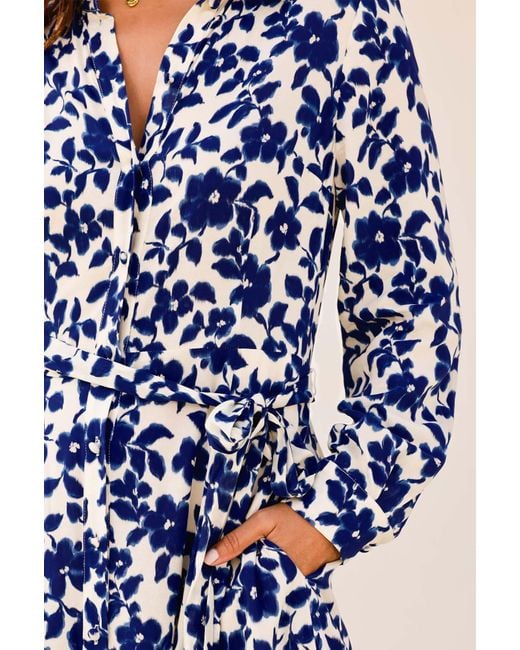Aspiga Blue Sustainable Eliza Ecovero Viscose Summer Wedding Guest Evening Shirt Dress Floral Print