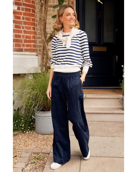 Aspiga Black Ladies Sustainable Crew Neck Jumper Merino Wool Striped Cream