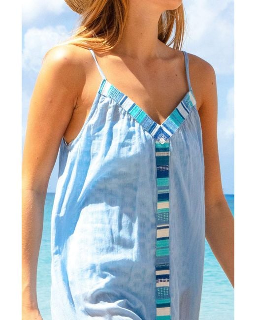 Aspiga Blue Sustainable Ipanama Embroidered Midaxi Dress Summer Holiday