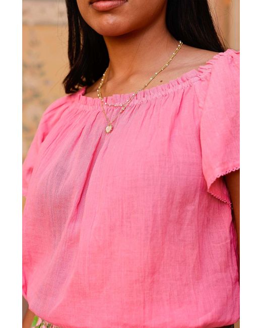 Aspiga Pink Ladies Sustainable Ilana Frill Gauze Organic Cotton Top Summer Holiday On Off The Shoulder