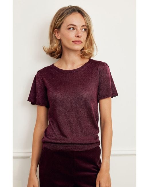 Aspiga Purple Ladies Sustainable Metallic Knit T-Shirt Viscose