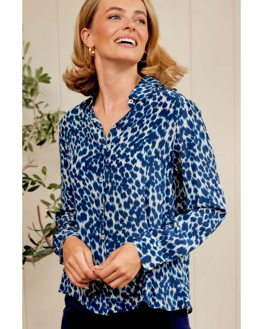 Aspiga Blue Milena Viscose Crepe Printed Viscose Shirt Animal Print
