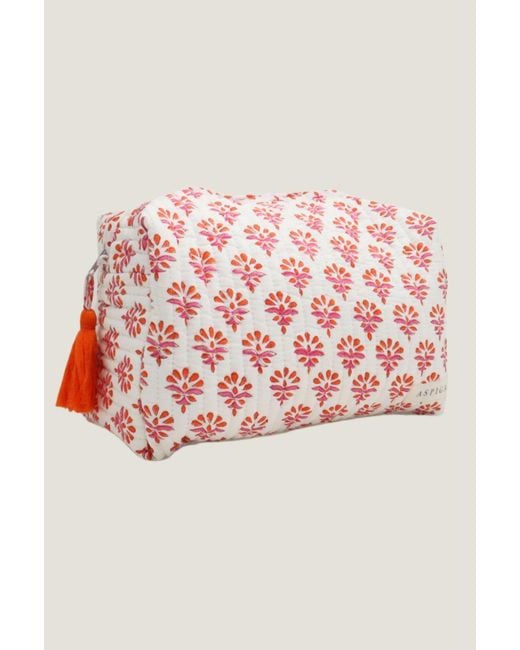 Aspiga Pink Sustainable Large Block Print Wash Bag Cotton Padded Floral Hot