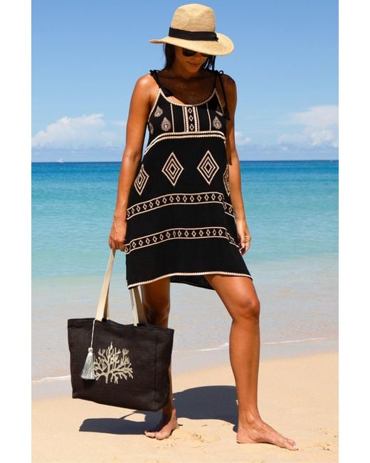 Aspiga Black Ladies Sustainable Coral Summer Beach Bag Jute