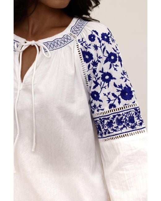Aspiga White Sustainable Ida Embroidered Top Organic Cotton Floral Summer Holiday Embroidery