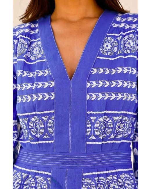 Aspiga Blue Ladies Sustainable Jamila Jacquard Midi Dress Cobalt Summer Holiday