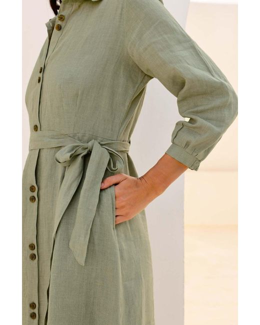 Aspiga Green Ladies Sustainable Gloria Shirt Dress Linen Button Down With Belt