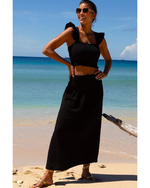 Aspiga Blue Sustainable Shirred Bryony Cheesecloth Top Cotton Summer Holiday Co Ord