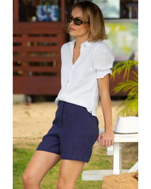 Aspiga Blue Ethical Alexandra Short Linen Shorts Summer Holiday