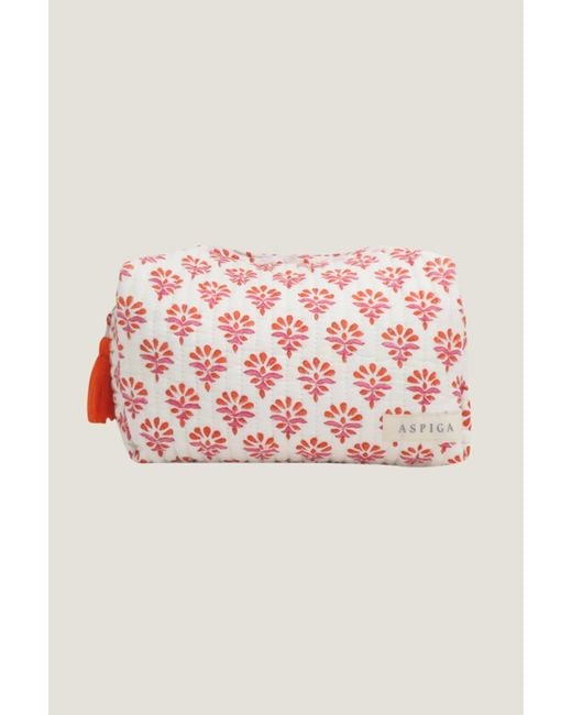 Aspiga Pink Sustainable Medium Wash Bag Padded Block Print Hot Floral Gifting