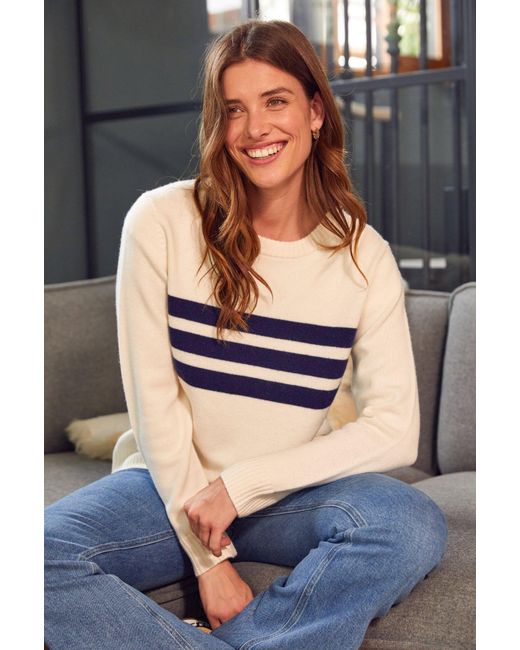 Aspiga Black Ladies Sustainable Cali Jumper Cream Stripe Crew Neck