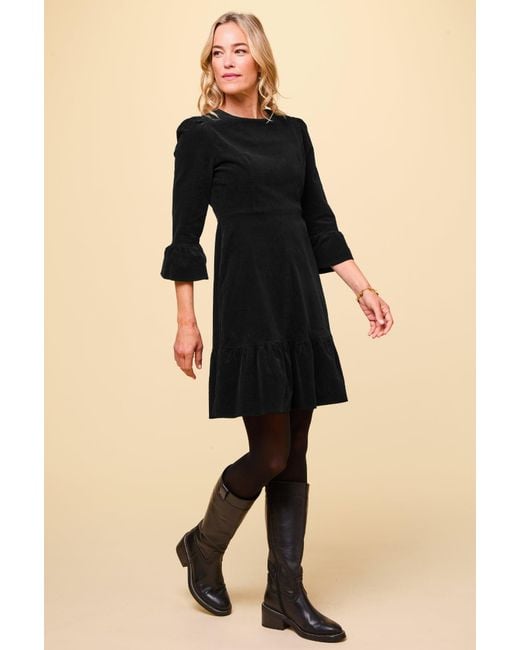 Aspiga Black Ladies Sustainable Victoria Mini Stretch Cotton Corduroy Dress