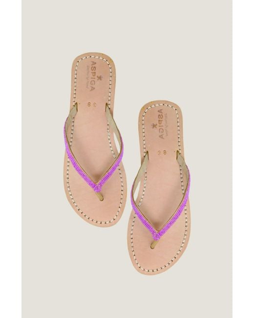 Aspiga Pink Ladies Ethical Kenyan Beaded Classic Flip Flops Leather Summer