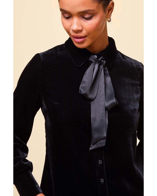 Aspiga Black Ladies Sustainable Ffion Velvet Shirt Detachable Neck Bow