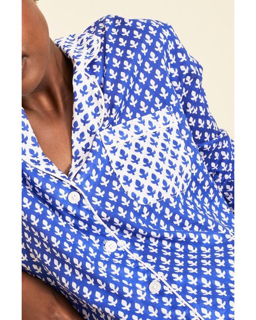Aspiga Blue Sustainable Organic Cotton Printed Pyjama Set Shirt Top Long Trousers
