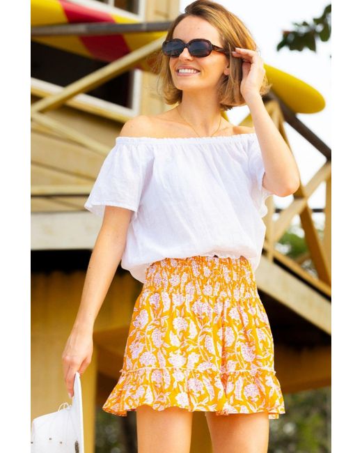 Aspiga Metallic Ladies Sustainable Emani Mini Skirt Cotton Floral Dianthus Print
