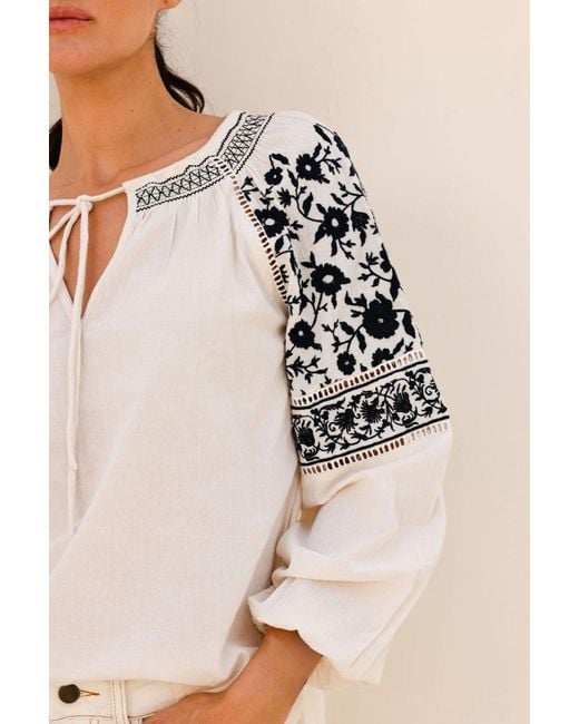 Aspiga Natural Sustainable Ida Organic Cotton Top Floral Printed Summer Holiday Embroidery