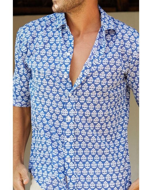 Aspiga Blue Sustainable Printed Cotton Shirt Batik Pattern Summer Holiday-Xxl for men