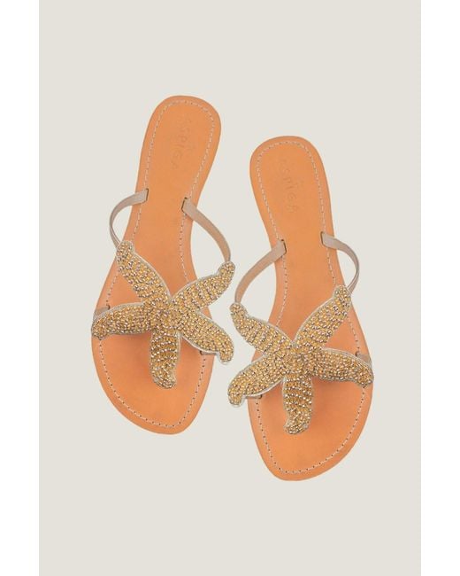 Aspiga Metallic Ladies Sustainable Kenyan Beaded Starfish Sandals Summer Flip Flops