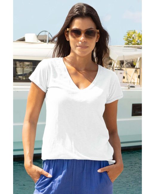Aspiga White V-Neck Cotton T-Shirt