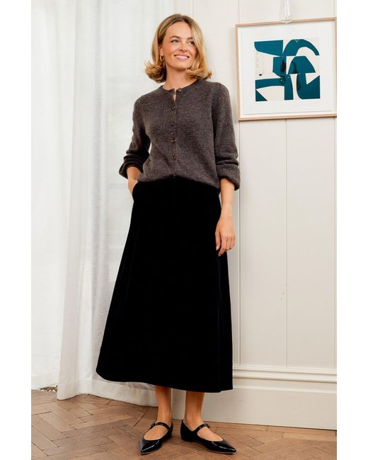 Aspiga Black Ethical Caro A-Line Corduroy Cotton High Waist Skirt