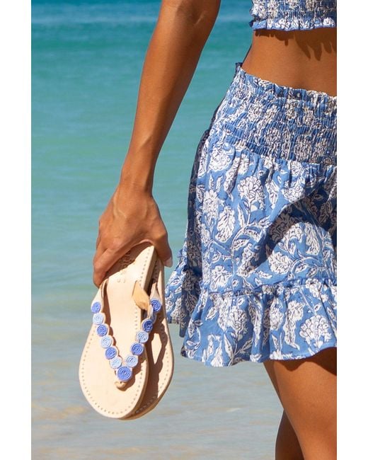 Aspiga Blue Ladies Sustainable Kenyan Beaded Mini Disc Sandals Leather And Glass Beads Light