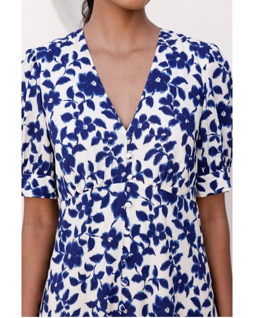 Aspiga Blue Ladies Sustainable Anne Ecovero Tea Viscose Summer Evening Dress Floral Printed Cream