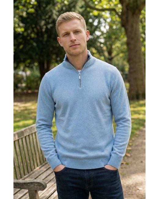 Aspiga Blue Sustainable Knitted Merino Wool Quarter Zip Jumper for men