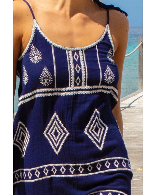 Aspiga Blue Sustainable Imogen Embroidered Dress Summer Holiday 100% Organic Cotton