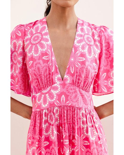 Aspiga Pink Sustainable Sylvie Ecovero Viscose Summer Holiday Wedding Guest Evening Dress Floral Printed