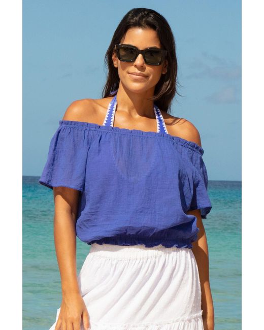 Aspiga Blue Ilana Frill Organic Cotton Gauze Top