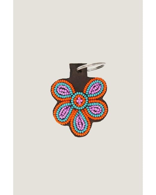 Aspiga Multicolor Sustainable Kenyan Beaded Flower Keyring Leather And Glass Gifiting