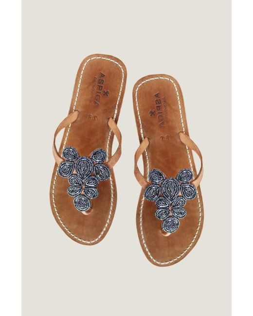Aspiga Blue Sustainable Mia Kenyan Beaded Heel Sandals Leather And Glass Beads Floral Bullet