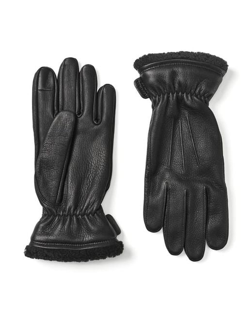 Aspinal Black Shearling Lined Leather Gloves for men