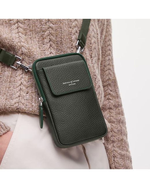 Aspinal Green Reporter Crossbody Phone Bag for men