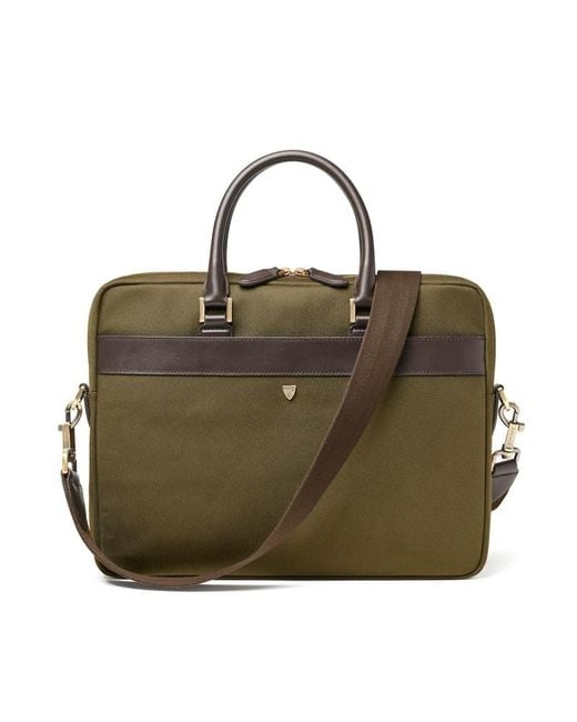 Aspinal Green Slim Nylon Briefcase Bag for men