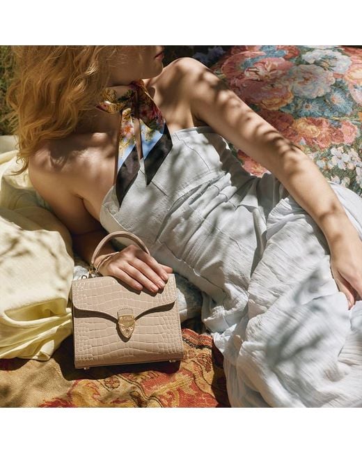 Aspinal Natural Leather Crocodile Print Midi Mayfair Bag