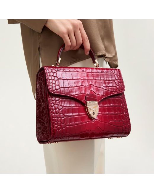 Aspinal Red Mayfair Crocodile Print Bag